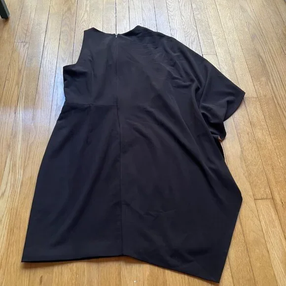 Halston Heritage Size 10 Black & White Draped Ruffle Overlay Asymmetrical Dress